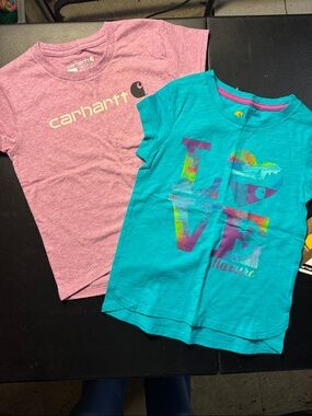 NWT Carhartt Girls Pink Logo Tee & Turquoise LOVE Graphic Tee